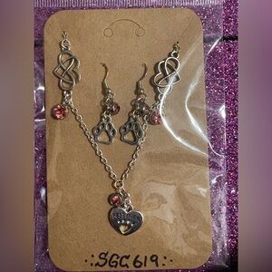 Heart and Paw Print Best Friend Necklace and Earring Set